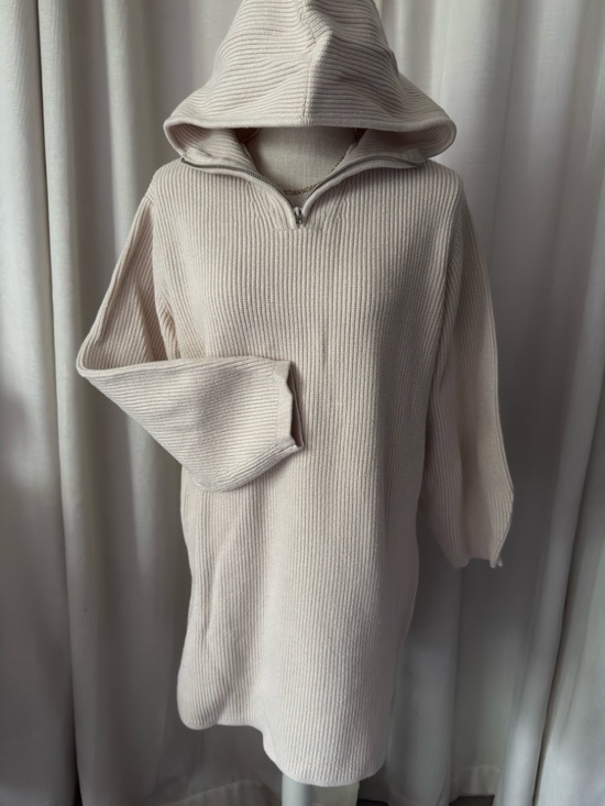 Mango Dresses & Skirts - MNG Cream Knit hoodie dress